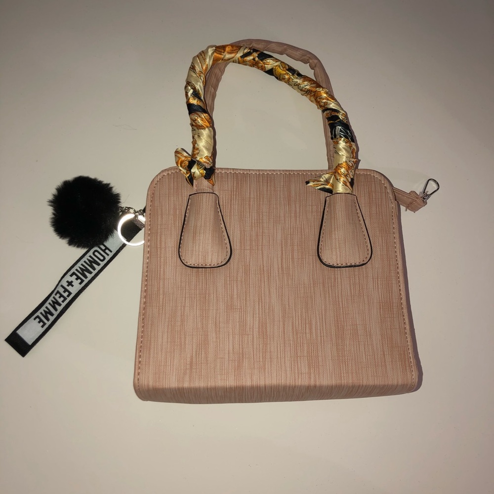 Tan Crossbody Shoulder Purse w/ Scarf and Keychain